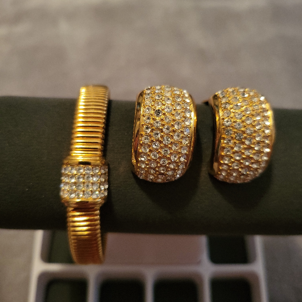 Signed, Vintage Christian Dior Bracelet And Clip Earrings Set